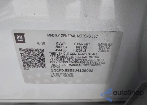 2018 Chevrolet Bolt Ev Premier из США, поврежденный, VIN 1G1FX6S08J4135008